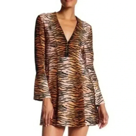A.L.C. Black and Blush XS 2  Brinkley Cocktail Dress Tiger Print Long Sleeve - Picture 1 of 7